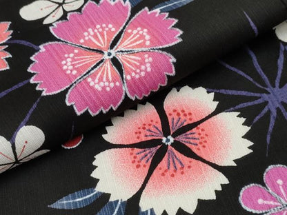 平和屋着物∴夏物 浴衣 舞花文 黒地 綿 逸品 CAAW0955ng