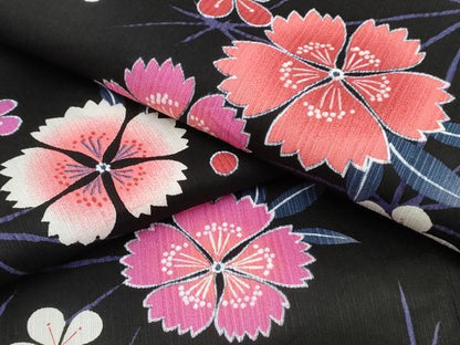 平和屋着物∴夏物 浴衣 舞花文 黒地 綿 逸品 CAAW0955ng