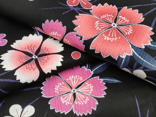 平和屋着物∴夏物 浴衣 舞花文 黒地 綿 逸品 CAAW0955ng