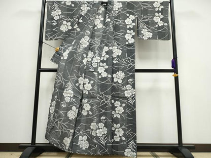 平和屋着物∴夏物　浴衣　芝草舞花文　綿麻　逸品　CAAW0957ng