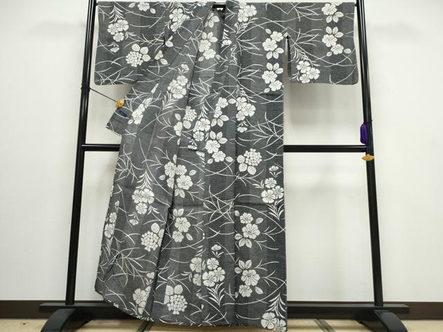 平和屋着物∴夏物　浴衣　芝草舞花文　綿麻　逸品　CAAW0957ng