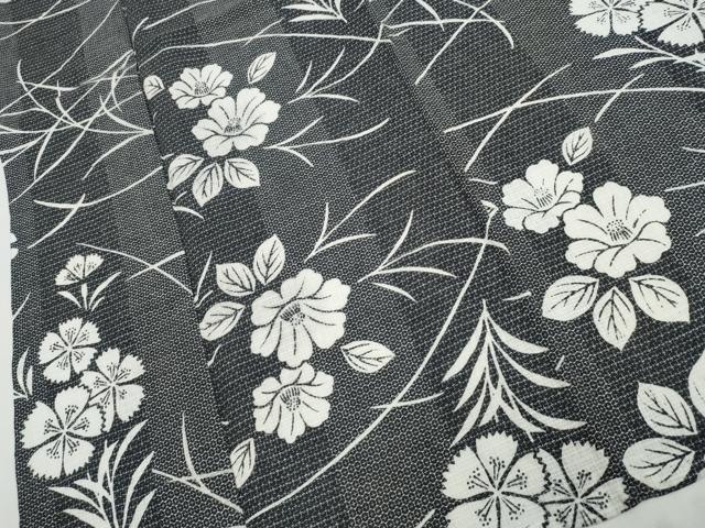 平和屋着物∴夏物　浴衣　芝草舞花文　綿麻　逸品　CAAW0957ng