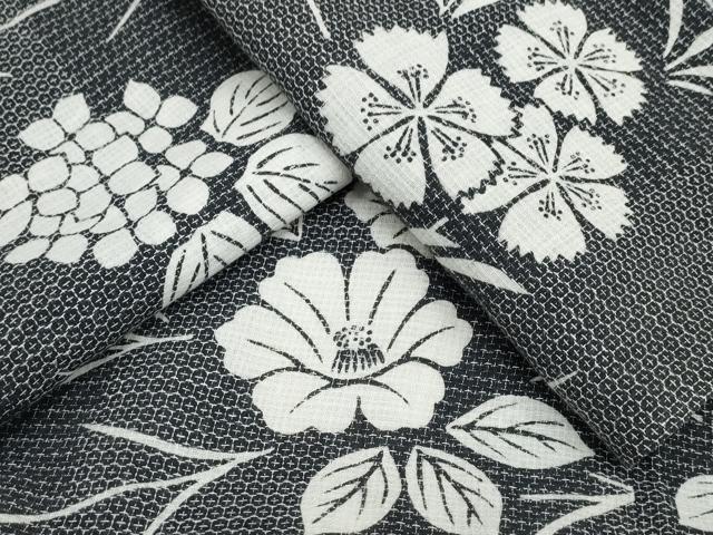 平和屋着物∴夏物　浴衣　芝草舞花文　綿麻　逸品　CAAW0957ng