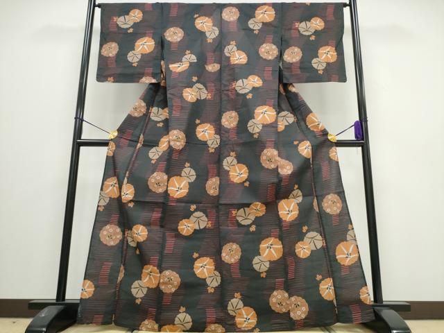 平和屋着物∴夏物 浴衣 朝顔 黒地 綿 逸品 未使用 CAAW0960ng