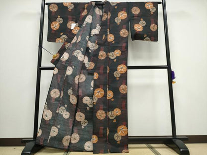 平和屋着物∴夏物 浴衣 朝顔 黒地 綿 逸品 未使用 CAAW0960ng