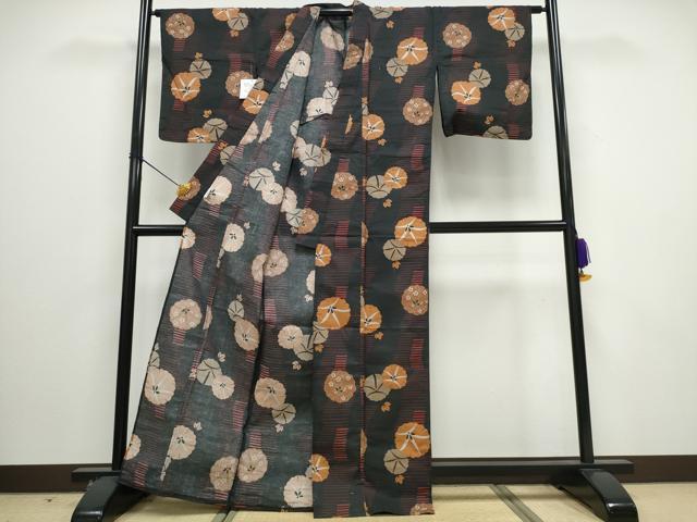 平和屋着物∴夏物 浴衣 朝顔 黒地 綿 逸品 未使用 CAAW0960ng