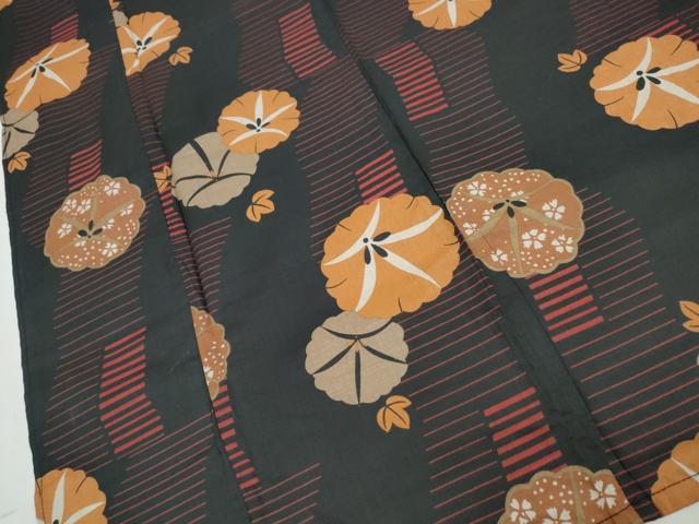 平和屋着物∴夏物 浴衣 朝顔 黒地 綿 逸品 未使用 CAAW0960ng