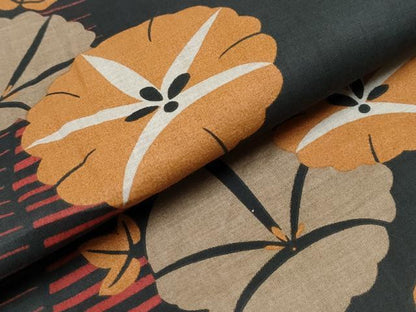 平和屋着物∴夏物 浴衣 朝顔 黒地 綿 逸品 未使用 CAAW0960ng