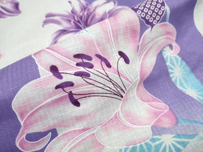 平和屋着物∴夏物 浴衣・つけ帯・下駄セット 綿紅梅 百合 ラメ系 逸品 未使用 CAAW0961ng