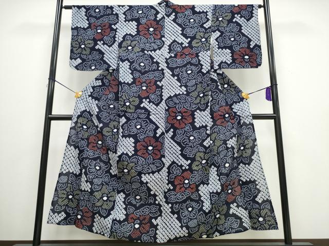 平和屋着物∴夏物　浴衣　有松鳴海絞り　枝花文　綿　逸品　CAAW0975ng