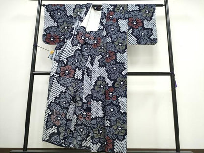 平和屋着物∴夏物　浴衣　有松鳴海絞り　枝花文　綿　逸品　CAAW0975ng