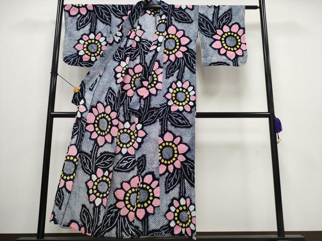 平和屋着物∴夏物 浴衣 有松鳴海絞り 向日葵 ひまわり 綿 逸品 CAAW0977ng
