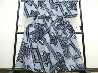 平和屋着物∴夏物 浴衣 有松鳴海絞り 竹垣草花文 綿 逸品 CAAW0979ng