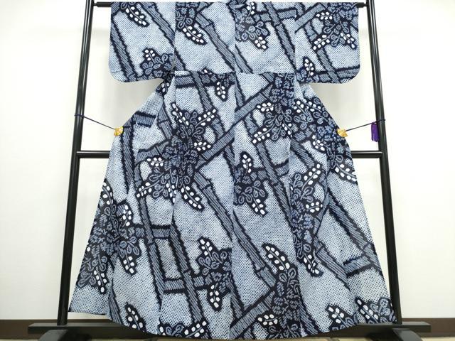 平和屋着物∴夏物 浴衣 有松鳴海絞り 竹垣草花文 綿 逸品 CAAW0979ng
