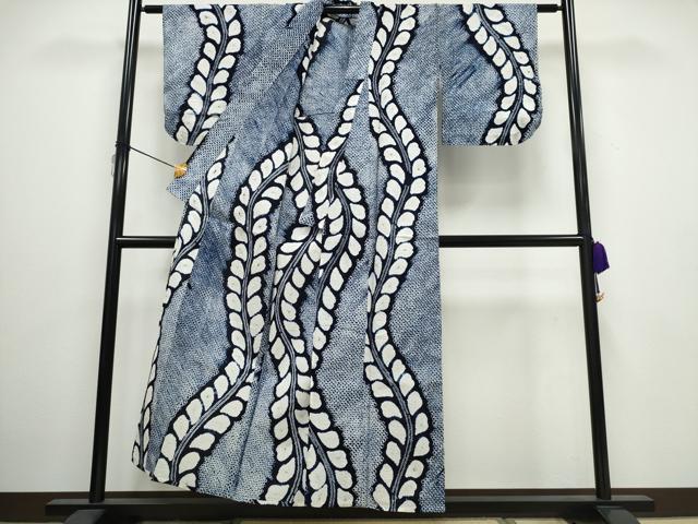 平和屋着物∴夏物　浴衣　有松鳴海絞り　枝葉文　綿　逸品　未使用　CAAW0980ng