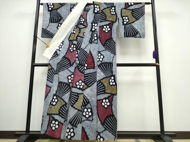 平和屋着物∴夏物 浴衣 有松鳴海絞り 扇花文 綿 逸品 CAAW0985ng