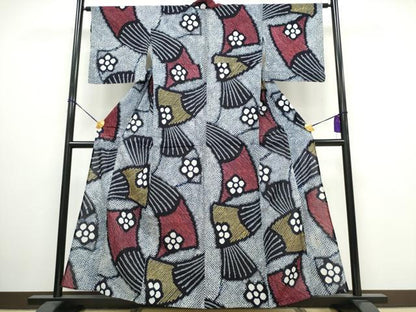 平和屋着物∴夏物 浴衣 有松鳴海絞り 扇花文 綿 逸品 CAAW0985ng
