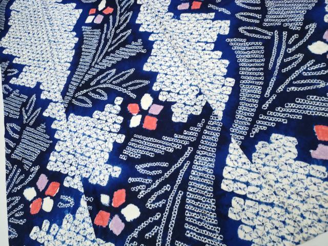 平和屋着物∴夏物 浴衣 有松鳴海絞り 花束文 綿 逸品 CAAW0988ng