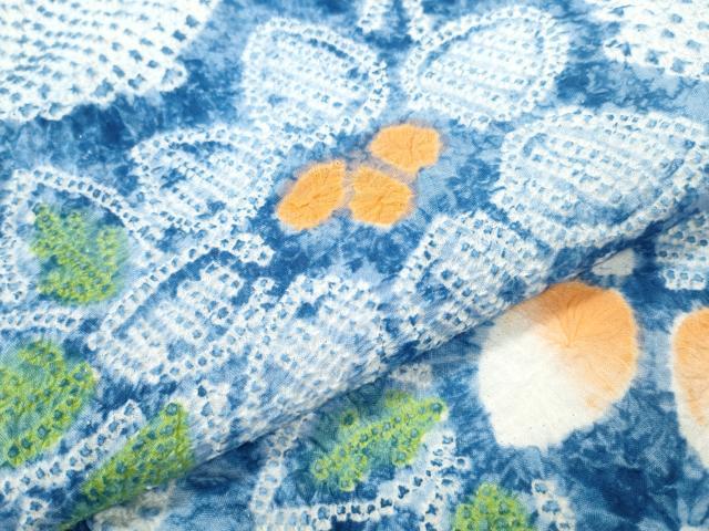 平和屋着物∴夏物 浴衣 有松鳴海絞り 枝花文 綿 逸品 CAAW0993ng