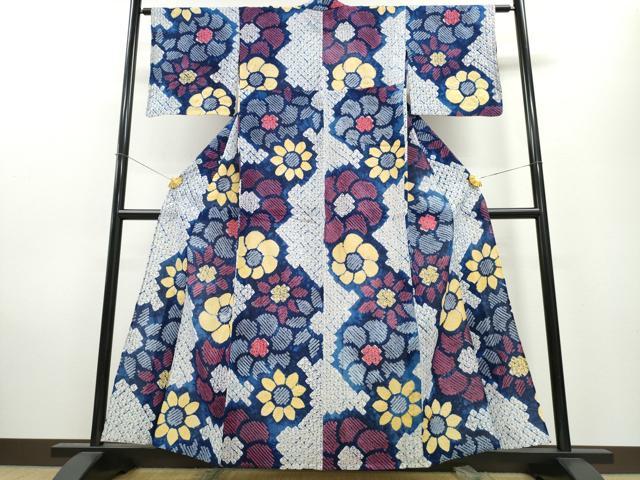 平和屋着物∴夏物 浴衣 有松鳴海絞り 舞花文 綿 逸品 CAAW0995ng