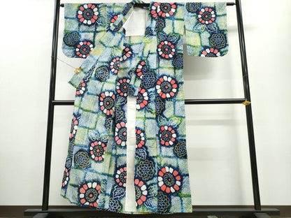 平和屋着物∴夏物 浴衣 有松鳴海絞り 格子舞菊文 綿 逸品 CAAW0999ng