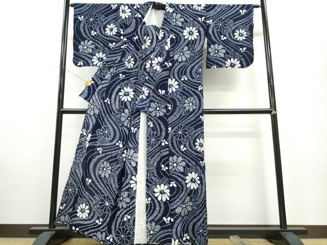 平和屋着物∴夏物　浴衣　有松鳴海絞り　流水舞菊文　綿　逸品　CAAW1000ng
