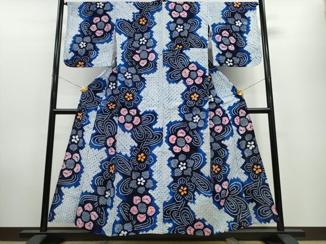 平和屋着物∴夏物 浴衣 有松鳴海絞り 舞花文 綿 逸品 CAAW1003ng
