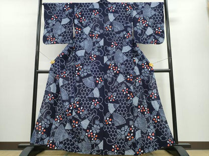 平和屋着物∴夏物 浴衣 有松鳴海絞り 扇亀甲花唐草文 綿 逸品 CAAW1013ng