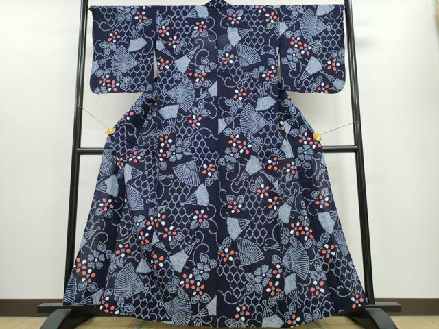 平和屋着物∴夏物 浴衣 有松鳴海絞り 扇亀甲花唐草文 綿 逸品 CAAW1013ng