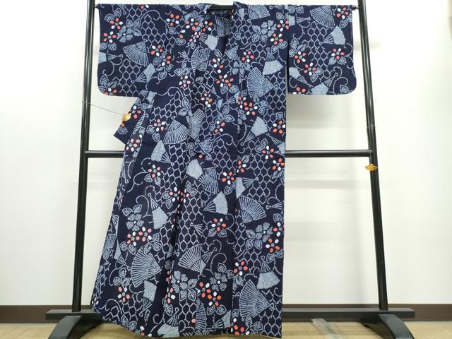 平和屋着物∴夏物 浴衣 有松鳴海絞り 扇亀甲花唐草文 綿 逸品 CAAW1013ng