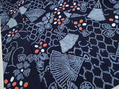 平和屋着物∴夏物 浴衣 有松鳴海絞り 扇亀甲花唐草文 綿 逸品 CAAW1013ng