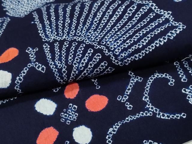 平和屋着物∴夏物 浴衣 有松鳴海絞り 扇亀甲花唐草文 綿 逸品 CAAW1013ng