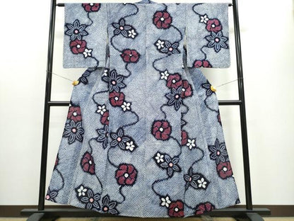 平和屋着物∴夏物 浴衣 有松鳴海絞り 舞花文 綿 逸品 CAAW1018ng