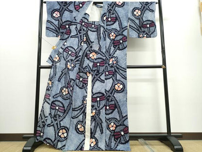 平和屋着物∴夏物 浴衣 有松鳴海絞り 団扇トンボ花文 綿 逸品 CAAW1019ng