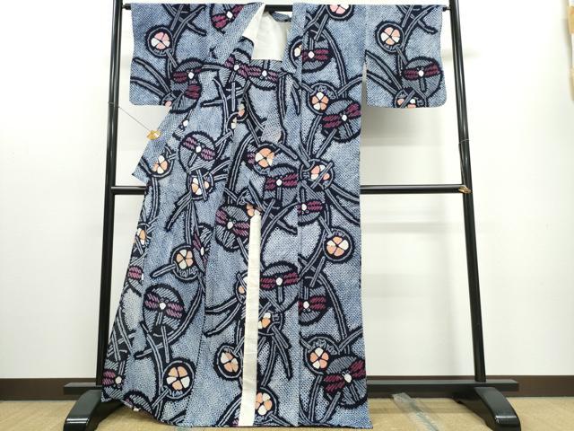 平和屋着物∴夏物 浴衣 有松鳴海絞り 団扇トンボ花文 綿 逸品 CAAW1019ng