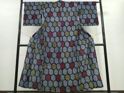 平和屋着物∴夏物　浴衣　有松鳴海絞り　亀甲文様　綿　逸品　CAAW1024ng