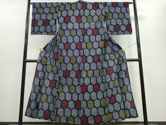 平和屋着物∴夏物　浴衣　有松鳴海絞り　亀甲文様　綿　逸品　CAAW1024ng