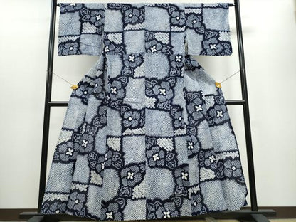 平和屋着物∴夏物 浴衣 有松鳴海絞り 市松枝花文 綿 逸品 CAAW1025ng
