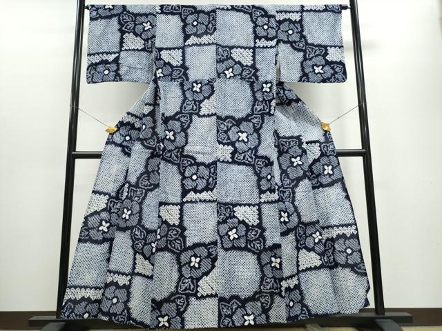 平和屋着物∴夏物 浴衣 有松鳴海絞り 市松枝花文 綿 逸品 CAAW1025ng