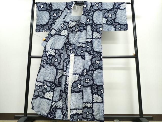 平和屋着物∴夏物 浴衣 有松鳴海絞り 市松枝花文 綿 逸品 CAAW1025ng