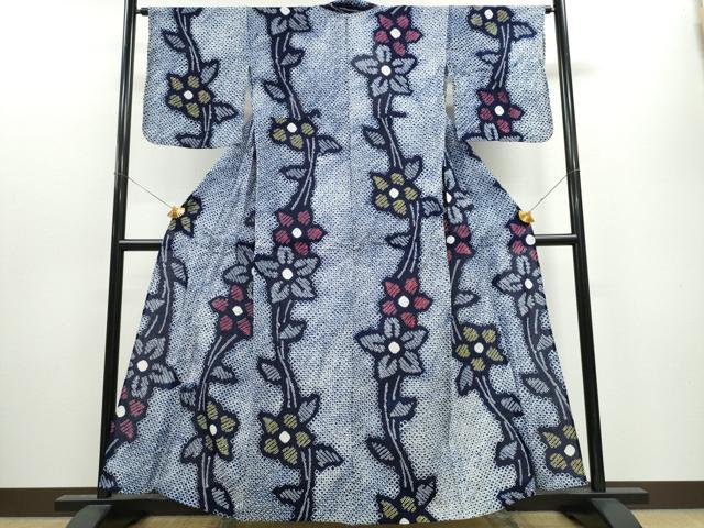 平和屋着物∴夏物 浴衣 有松鳴海絞り 枝花文 綿 逸品 CAAW1026ng