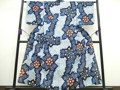 平和屋着物∴夏物 浴衣 有松鳴海絞り 菊文 綿 逸品 CAAW1033ng