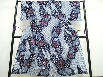 平和屋着物∴夏物 浴衣 有松鳴海絞り 地紙枝花文 伊勢丹扱い 綿 逸品 CAAW1039ng