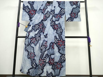 平和屋着物∴夏物 浴衣 有松鳴海絞り 地紙枝花文 伊勢丹扱い 綿 逸品 CAAW1039ng