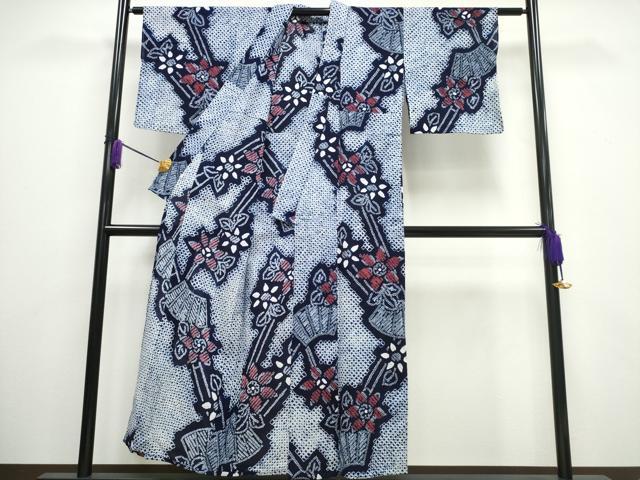 平和屋着物∴夏物 浴衣 有松鳴海絞り 地紙枝花文 伊勢丹扱い 綿 逸品 CAAW1039ng