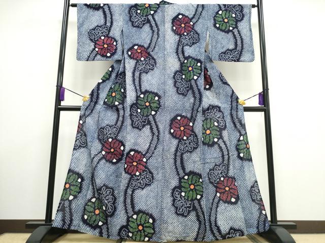 平和屋着物∴夏物 浴衣 有松鳴海絞り よろけ縞菊文 綿 逸品 CAAW1041ng