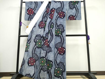 平和屋着物∴夏物 浴衣 有松鳴海絞り よろけ縞菊文 綿 逸品 CAAW1041ng