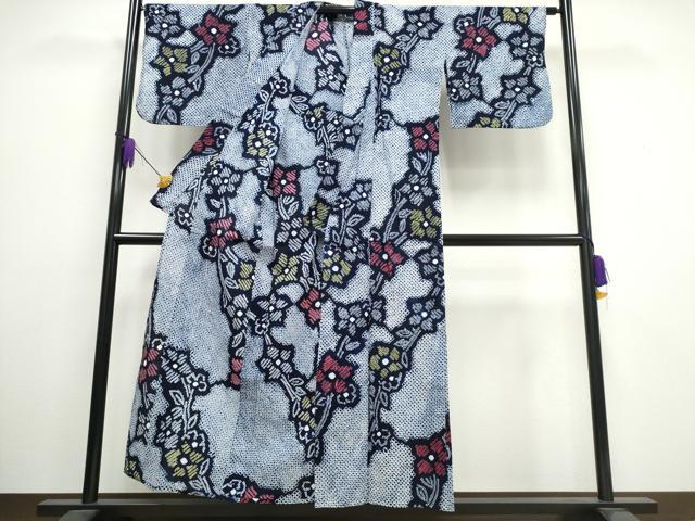 平和屋着物∴夏物 浴衣 有松鳴海絞り 枝花文 綿 逸品 CAAW1043ng