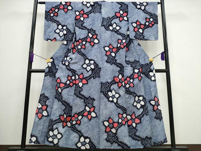 平和屋着物∴夏物 浴衣 有松鳴海絞り 流水舞花文 綿 逸品 CAAW1044ng