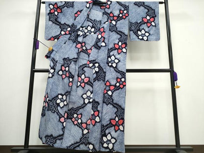 平和屋着物∴夏物 浴衣 有松鳴海絞り 流水舞花文 綿 逸品 CAAW1044ng